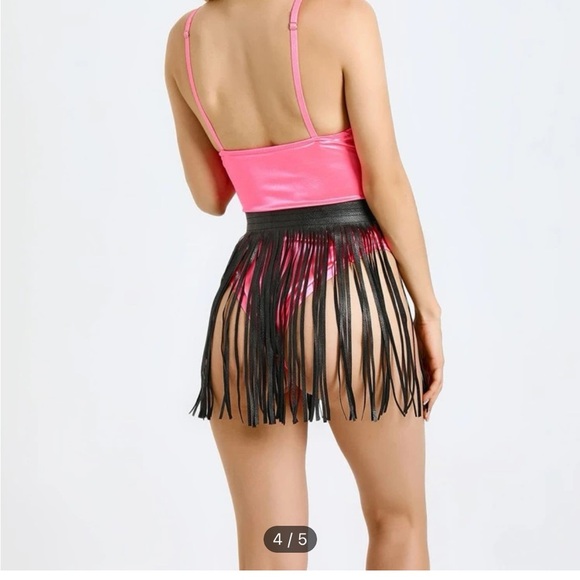 NWOT Black Fringe Double Buckle Western Rodeo Skirt Belt - Picture 2 of 3